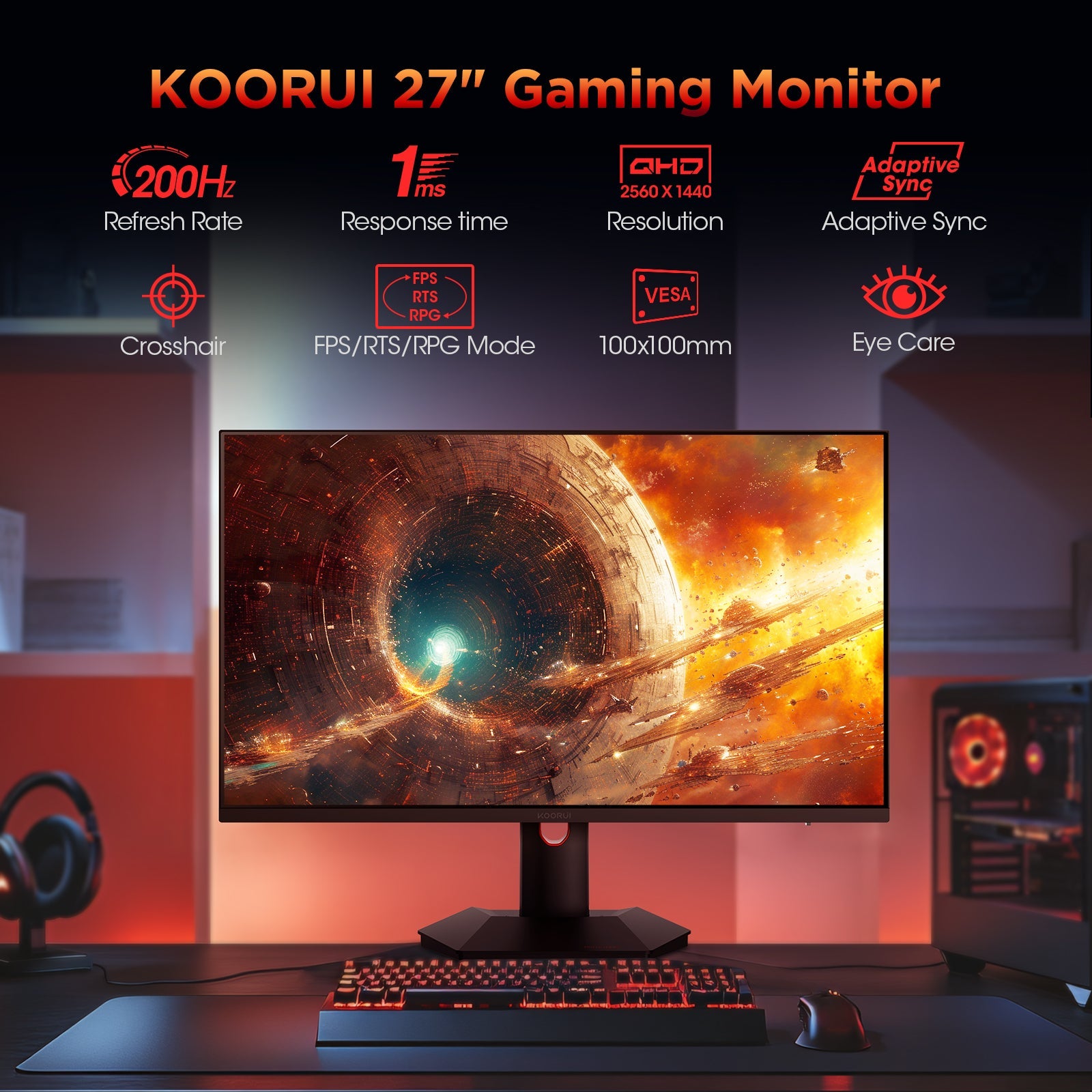 Moniteur de jeu KOORUI S2721PM 27 pouces IPS/MINI LED QHD 200 Hz