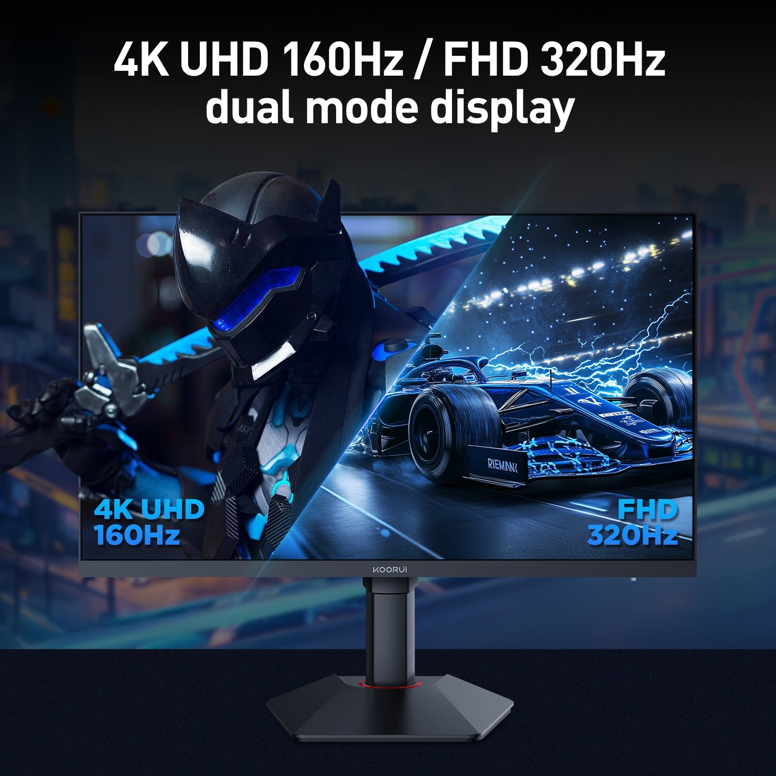 Moniteur de jeu KOORUI G2741L 27 pouces IPS 4K UHD double mode 160 Hz + UHD / 320 Hz + FHD