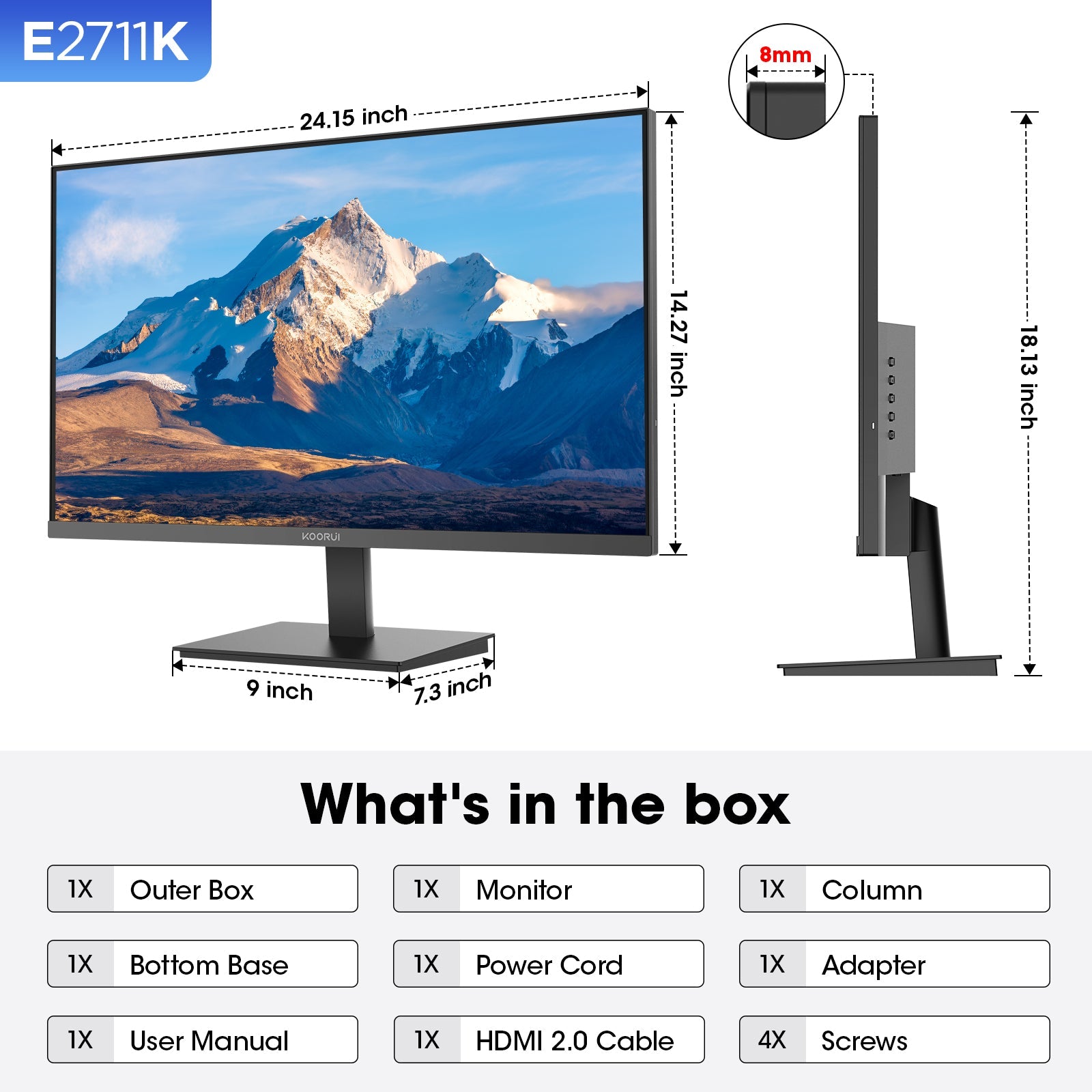 Moniteur professionnel KOORUI E2711K 27 pouces IPS FHD 144 Hz