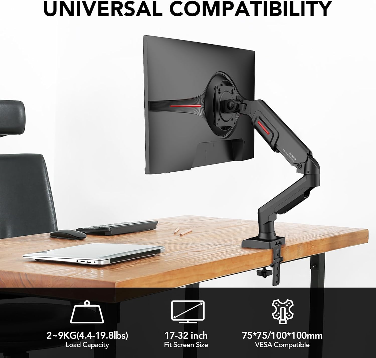 Bras de moniteur réglable simple pour support de bureau KOORUI KR20Y