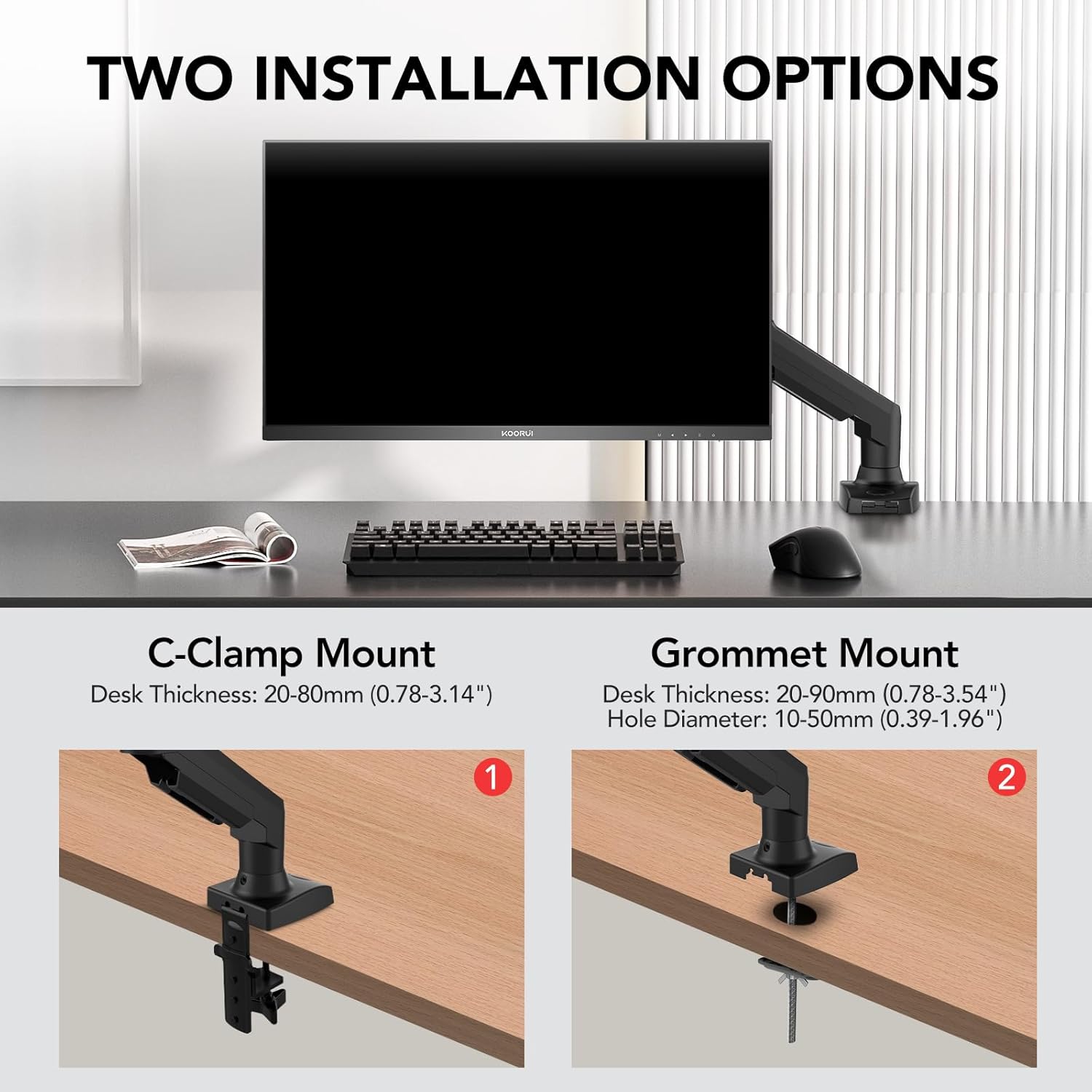 Bras de moniteur réglable simple pour support de bureau KOORUI KR20Y