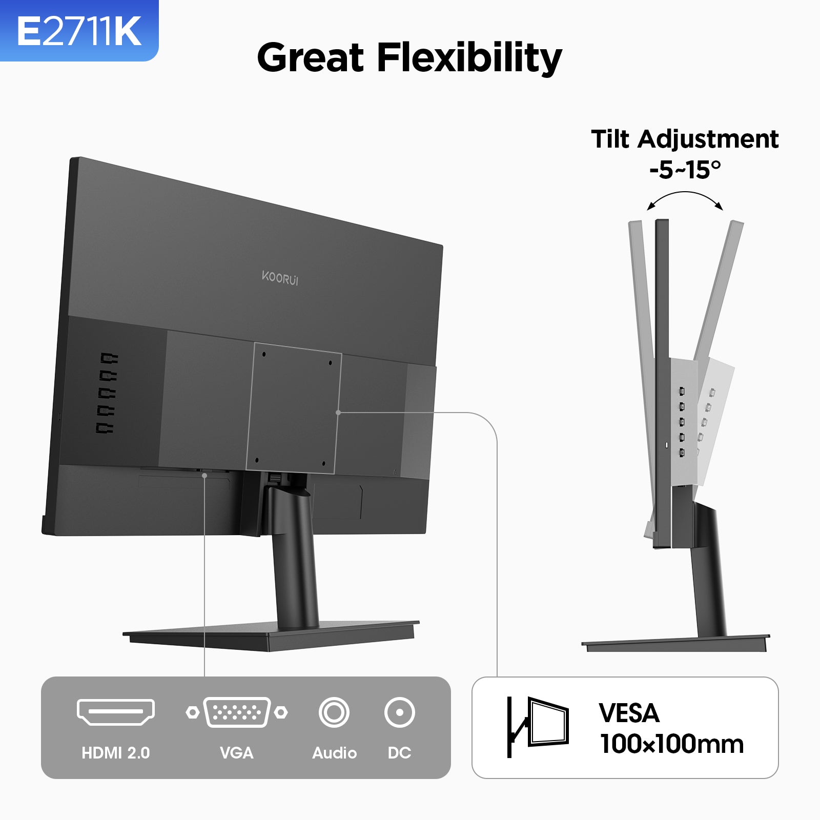 Moniteur professionnel KOORUI E2711K 27 pouces IPS FHD 144 Hz