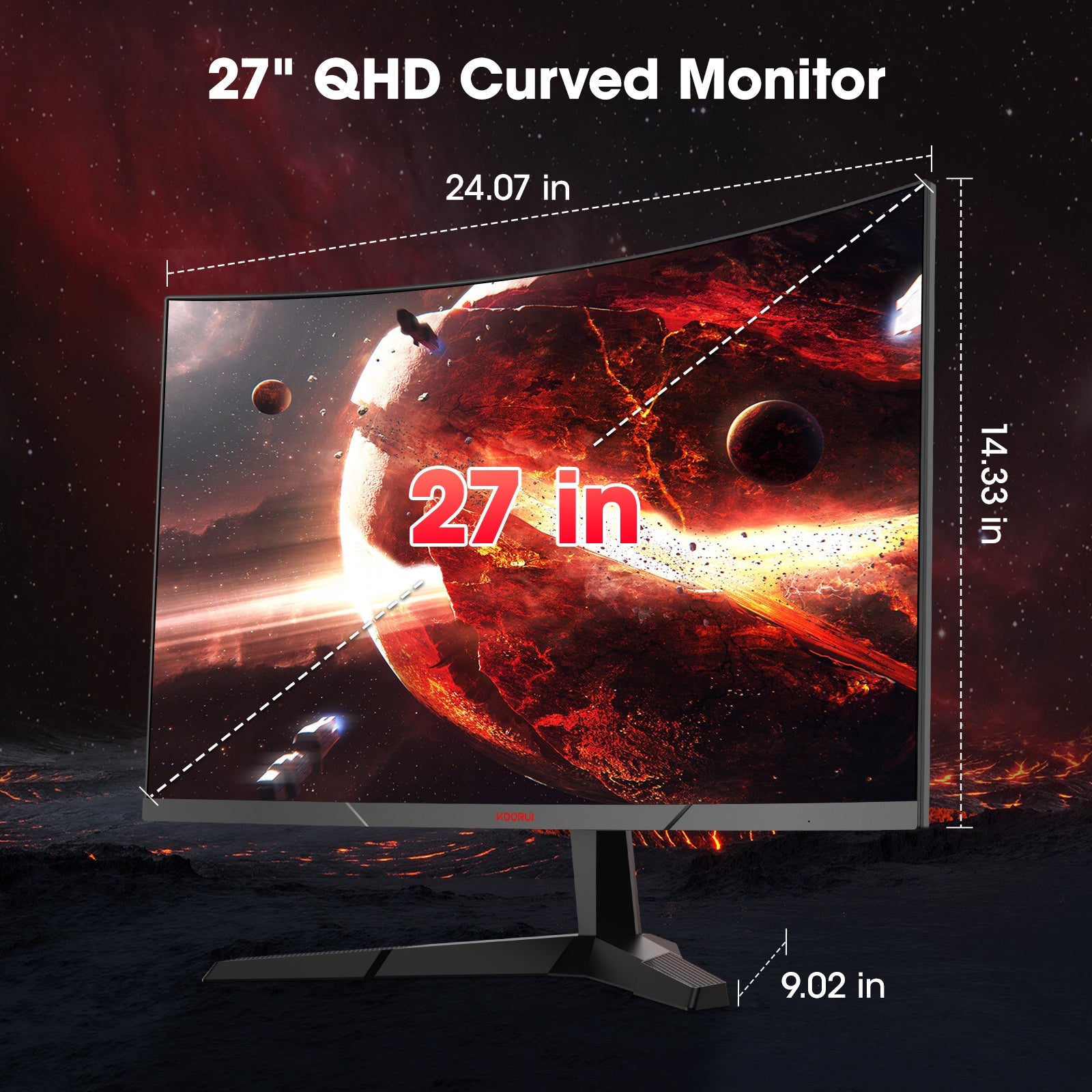 Moniteur de jeu incurvé KOORUI 27E6QCA 27 pouces VA QHD 180 Hz