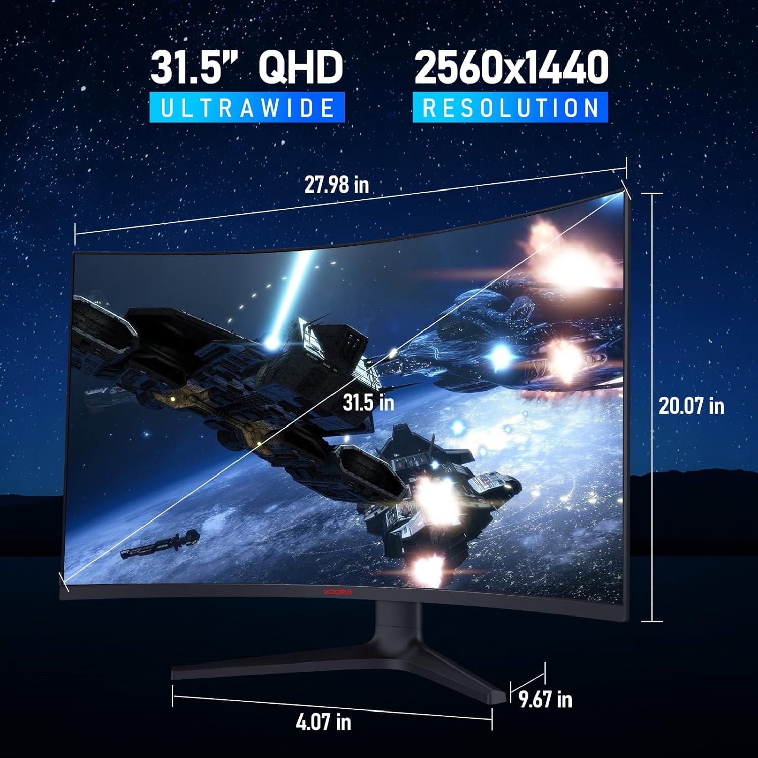 Moniteur de jeu incurvé KOORUI 32E6QC 31,5 pouces VA QHD 170 Hz 1500R 